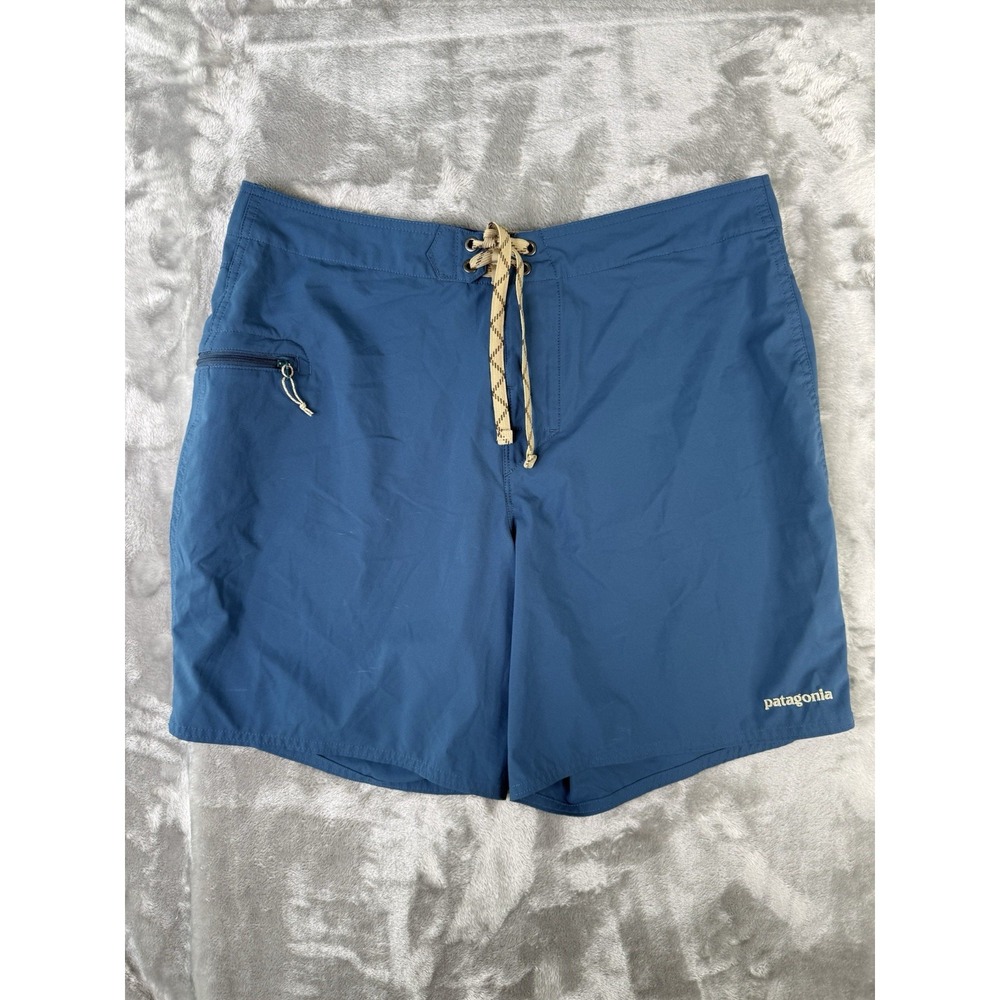 Patagonia Men Size 35 Stretch Wavefarer Board Shorts Blue Zip Pocket 86542